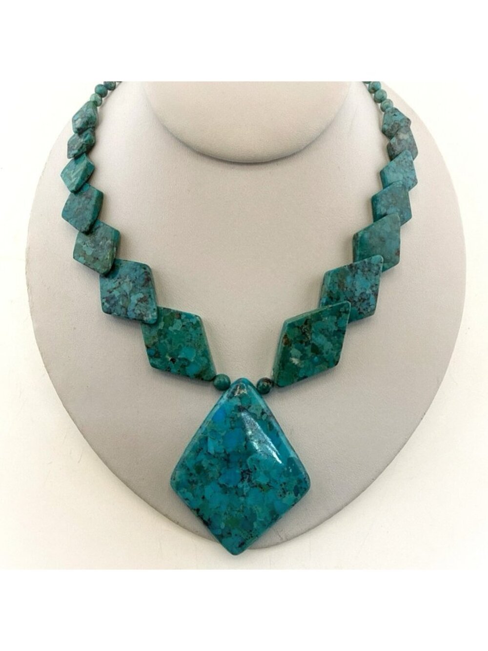 Jay King Necklace Turquoise Blue Geometric 64g Sterling Silver Diamond Kite Slab